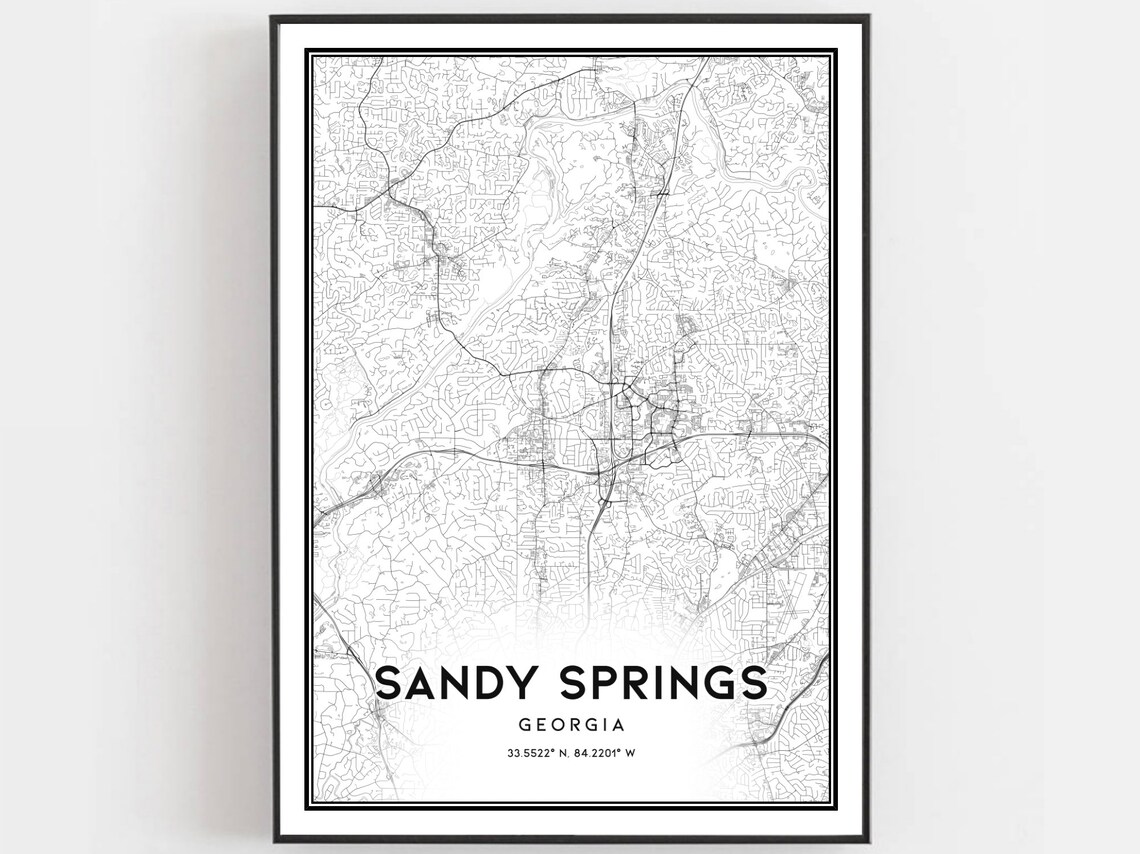 Sandy Springs Georgia Minimalist Monochrome Street Map Art Poster