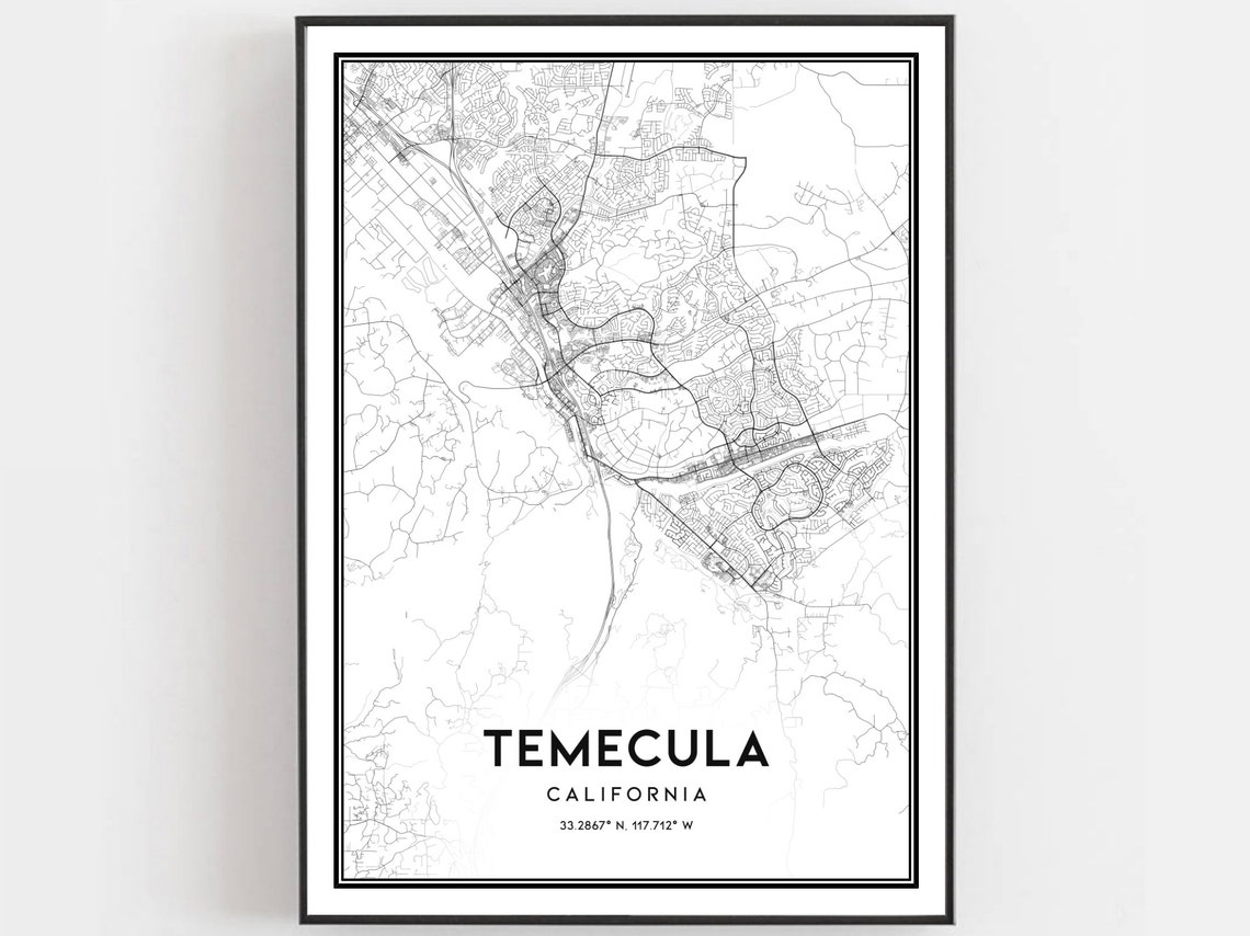 Temecula California Minimalist Black White Street Map Art Poster