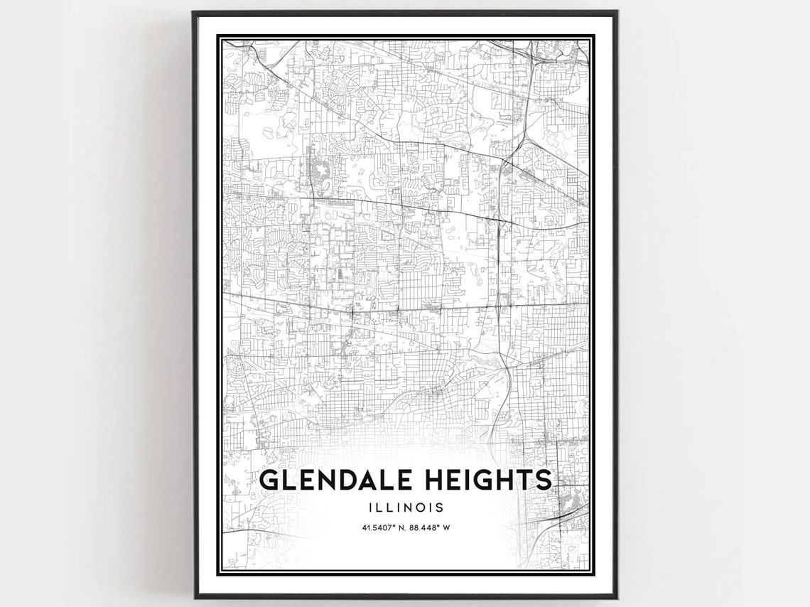 Glendale Heights Illinois Minimalist Black and White Map Art Print