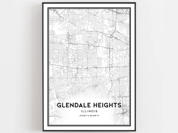 Glendale Heights Map Print Poster Wall Art Il City Illinois Street Decor Road Gift B1773