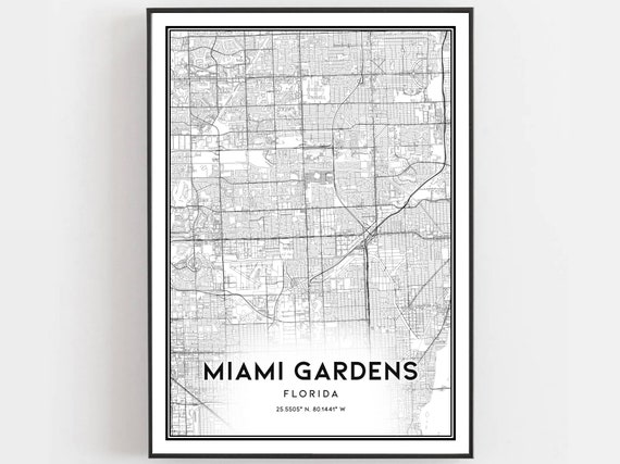 Miami Gardens Map Poster, Florida Street Decor