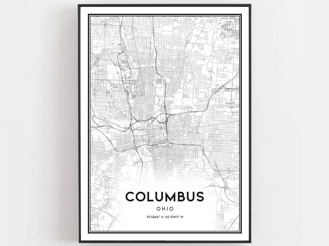 Columbus Map Print Poster, Ohio Street Decor