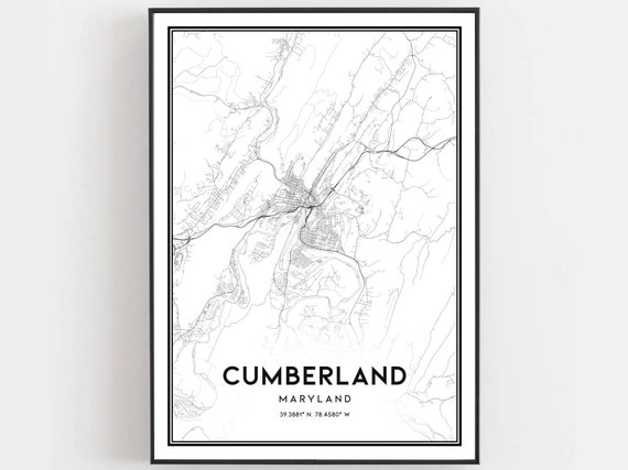 Cumberland Map Print Poster Wall Art Md City Maryland Street Decor Road Gift B1390