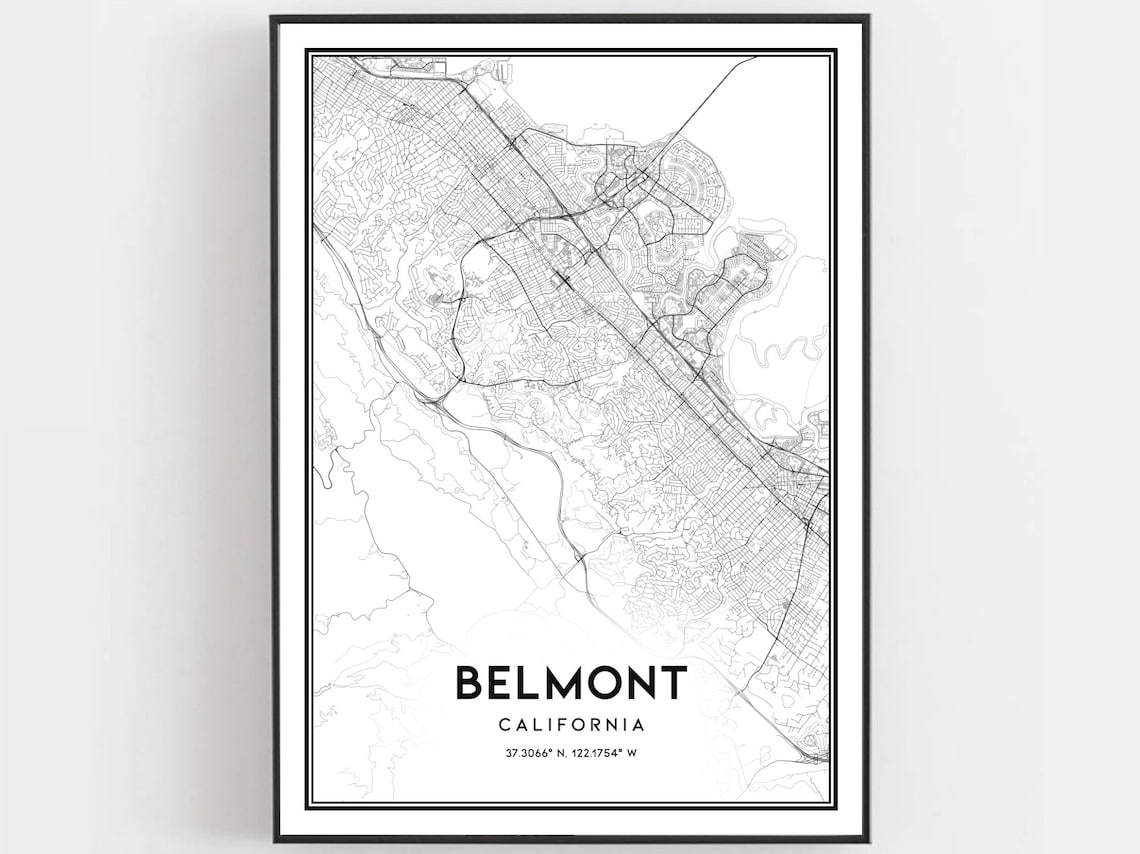Belmont Map Poster, California Street Decor