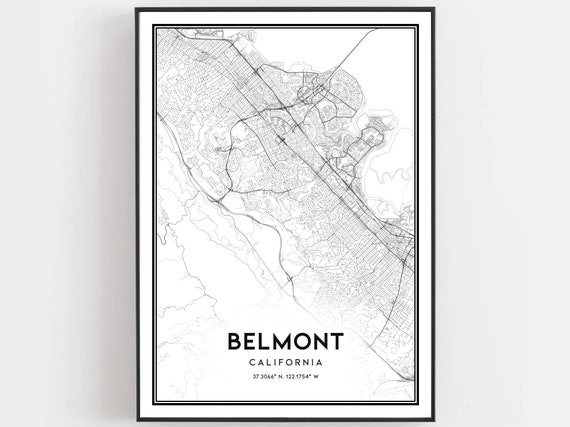 Belmont Map Poster, California Street Decor