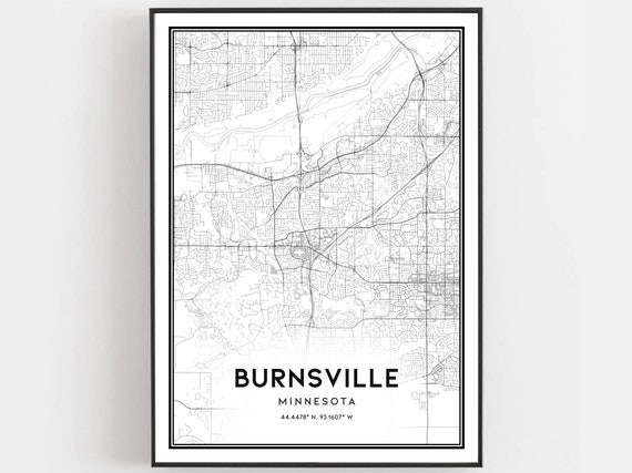 Burnsville Map Print Poster Wall Art Mn City Minnesota Street Decor Road Gift B1217
