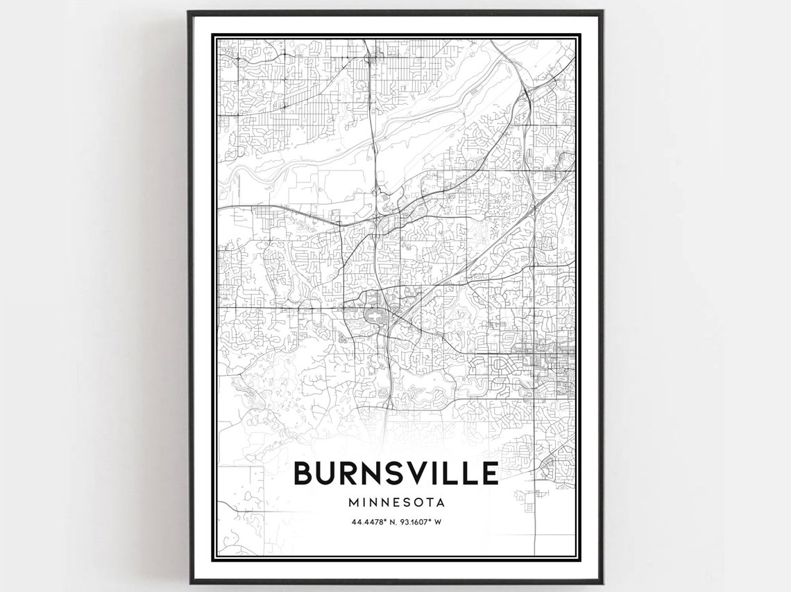 Burnsville Minnesota Street Map Print Black and White Modern Art
