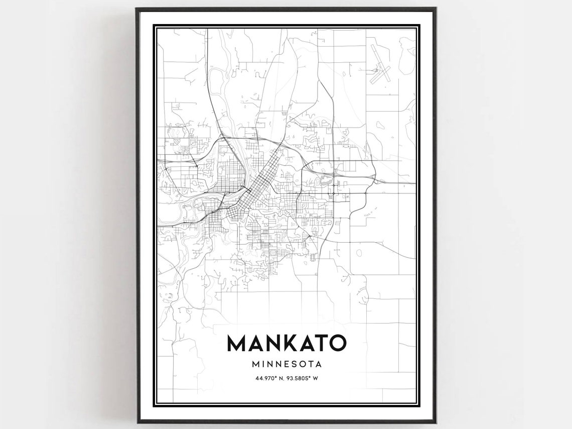 Mankato Minnesota City Street Map Minimalist Black White Poster