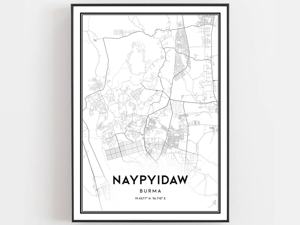 Naypyidaw Burma City Street Map Black and White Travel Poster
