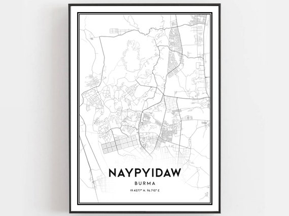Naypyidaw Map Print Poster Wall Art City Street Decor Road Gift B280