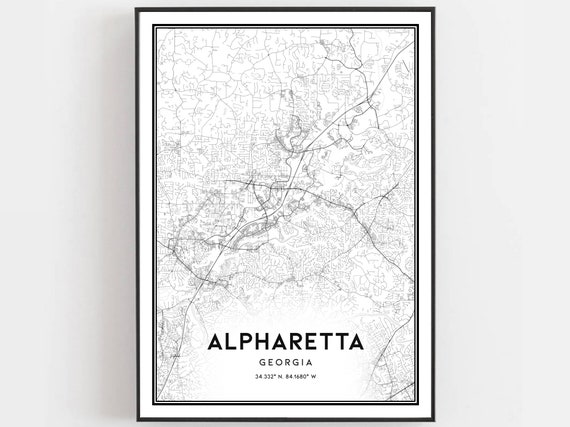 Alpharetta Map Print Poster Wall Art Ga City Georgia Street Decor Road Gift B1167