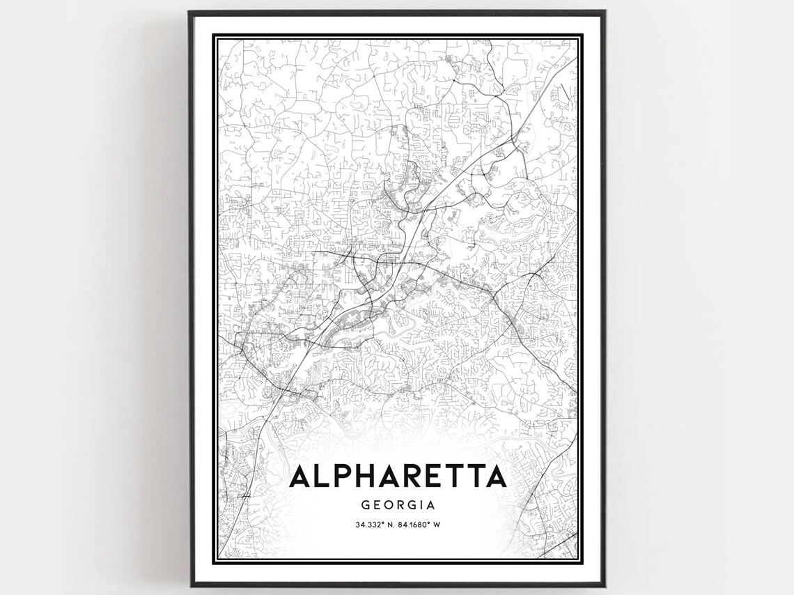Alpharetta Georgia Minimalist Street Map Poster Modern Black White Decor