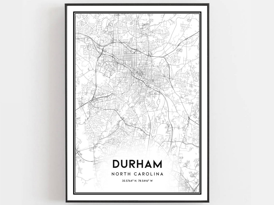 Durham North Carolina Minimalist Black and White City Map Poster