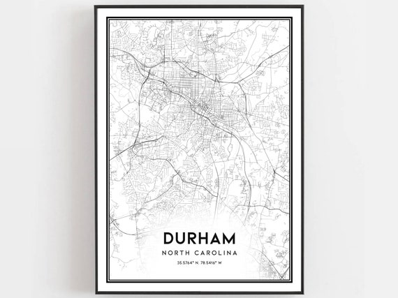 Durham Map Print Poster Wall Art Nc City North Carolina Street Decor Road Gift B434
