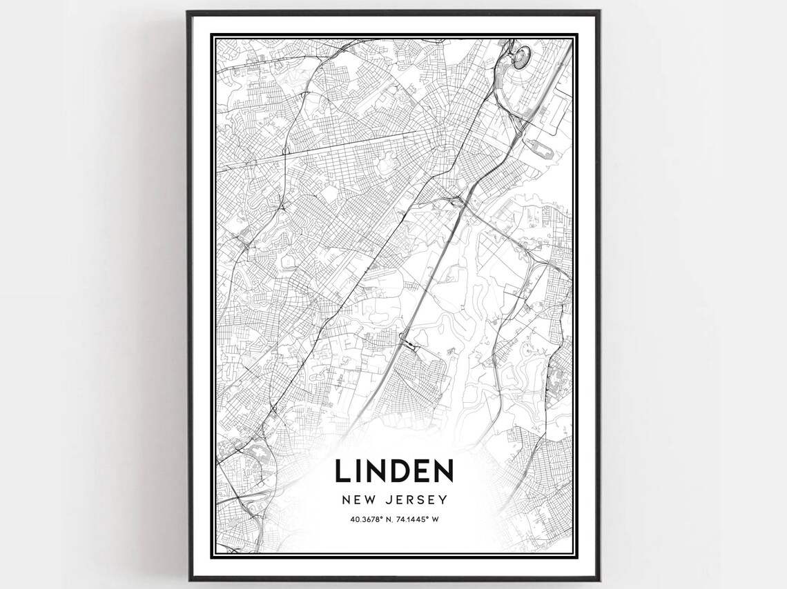 Linden New Jersey Minimalist Black White City Street Map Poster