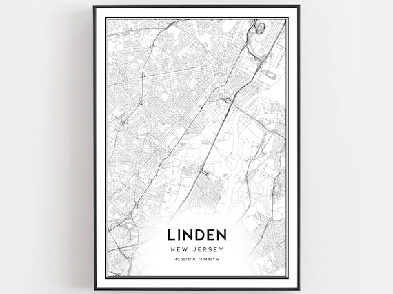 Linden New Jersey Minimalist Black White City Street Map Poster