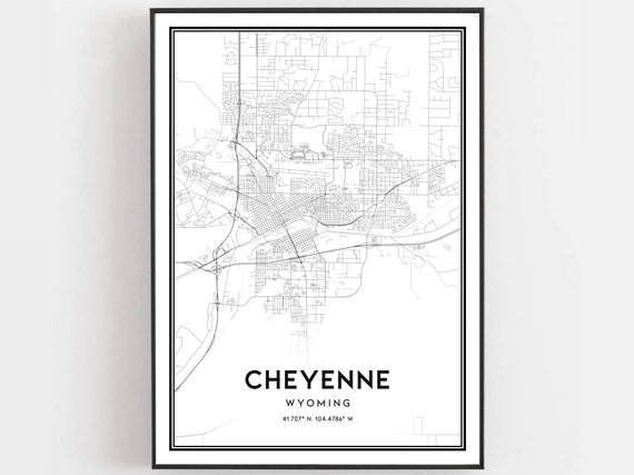 Cheyenne Map Poster, Wyoming Street Decor