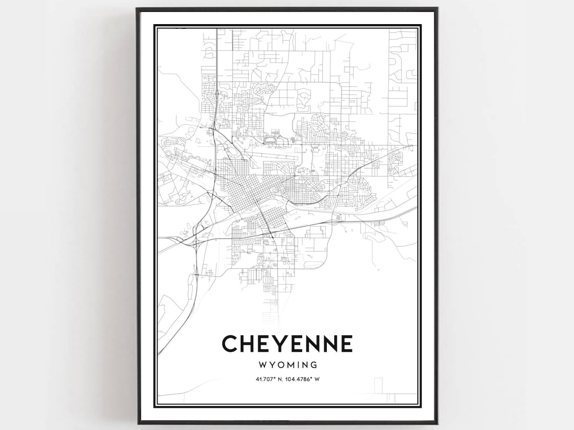 Cheyenne Map Poster, Wyoming Street Decor
