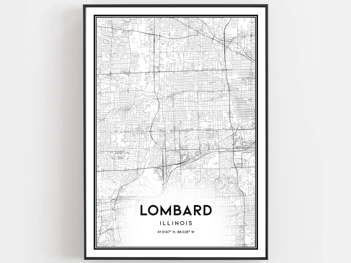 Lombard Illinois Street Map Minimalist Suburb Grid City Poster