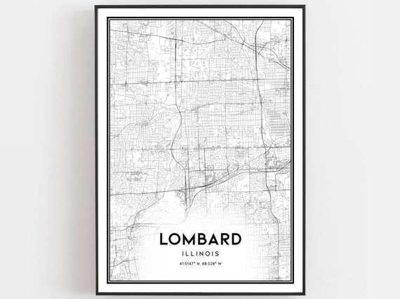 Lombard Map Print Poster Wall Art Il City Illinois Street Decor Road Gift B1513