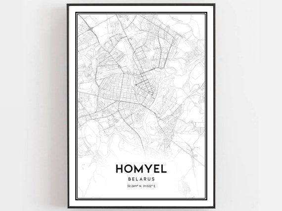 Homyel Map Print Poster Wall Art City Street Decor Road Gift