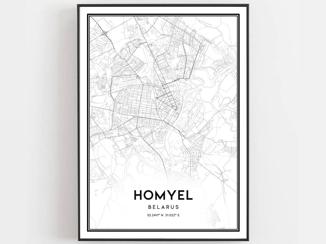 Homyel Belarus Minimalist Black and White City Map Art Print