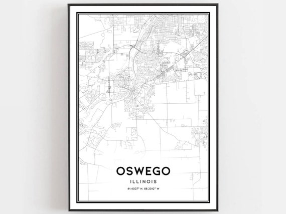 Oswego Map Print, Illinois Street Decor Poster