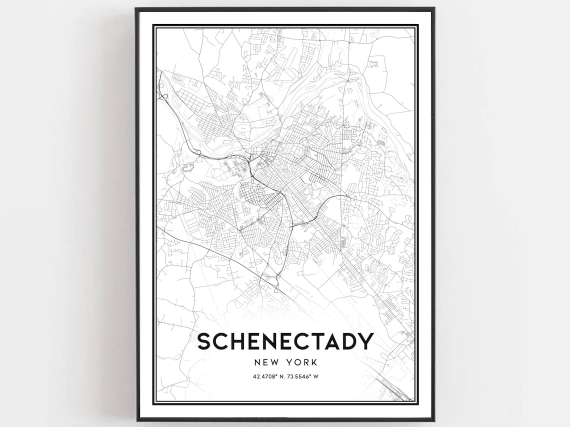 Schenectady Map Print, New York Street Decor