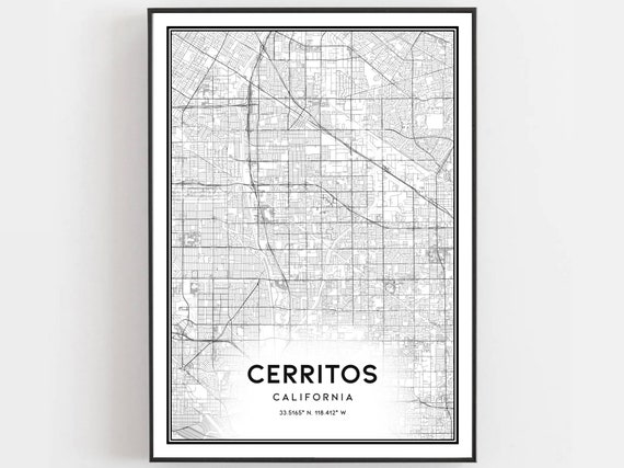 Cerritos Map Poster, City Street Decor Gift