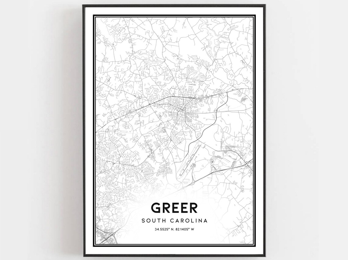 Greer Map Print, South Carolina Street Travel Poster