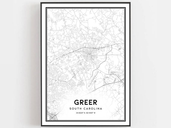 Greer Map Print, South Carolina Street Travel Poster