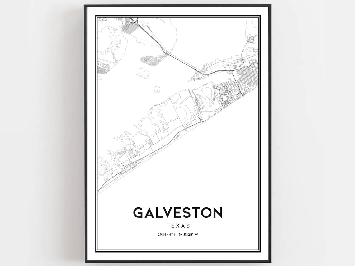 Galveston Map Poster Print, Texas Street Decor