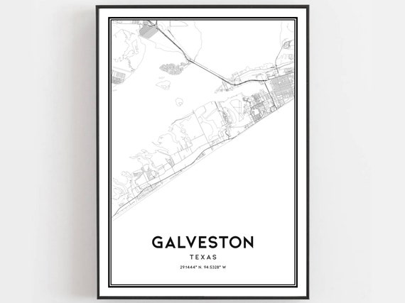 Galveston Map Poster Print, Texas Street Decor