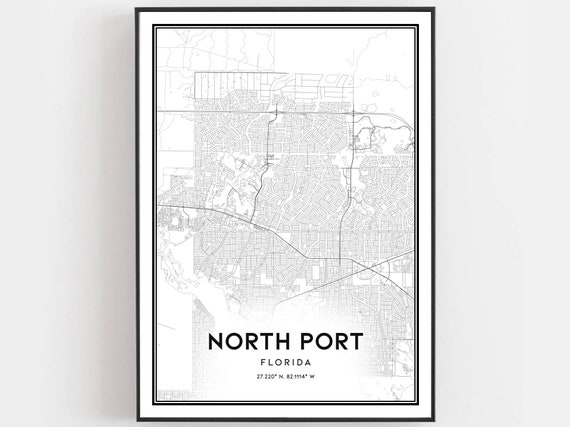 North Port Map Print Poster Wall Art Fl City Florida Street Decor Road Gift B630