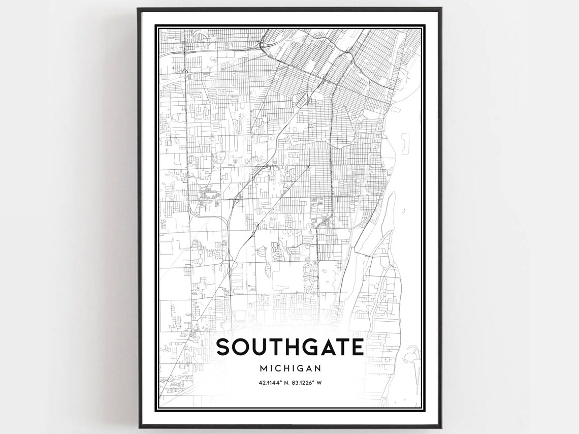 Southgate Michigan Minimalist Street Map Line Art City Poster