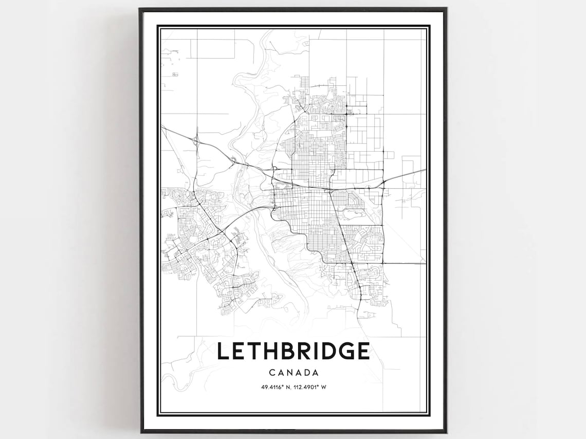 Lethbridge Map Poster, City Street Decor