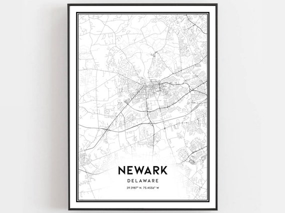 Newark Map Print Poster Wall Art De City Delaware Street Decor Road Gift B1793