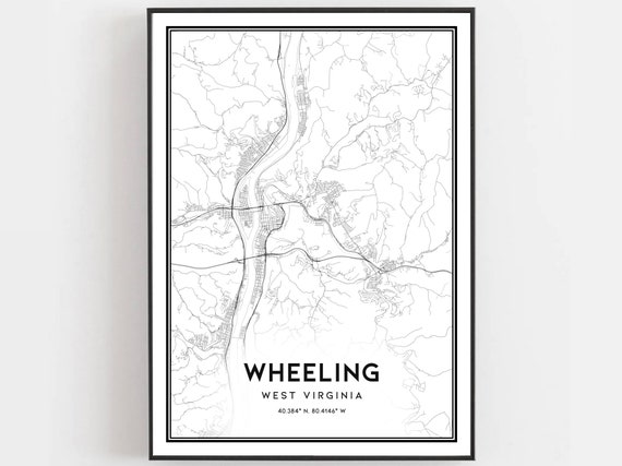 Wheeling Map Print Poster Wall Art Va City West Virginia Street Decor Road Gift B1023