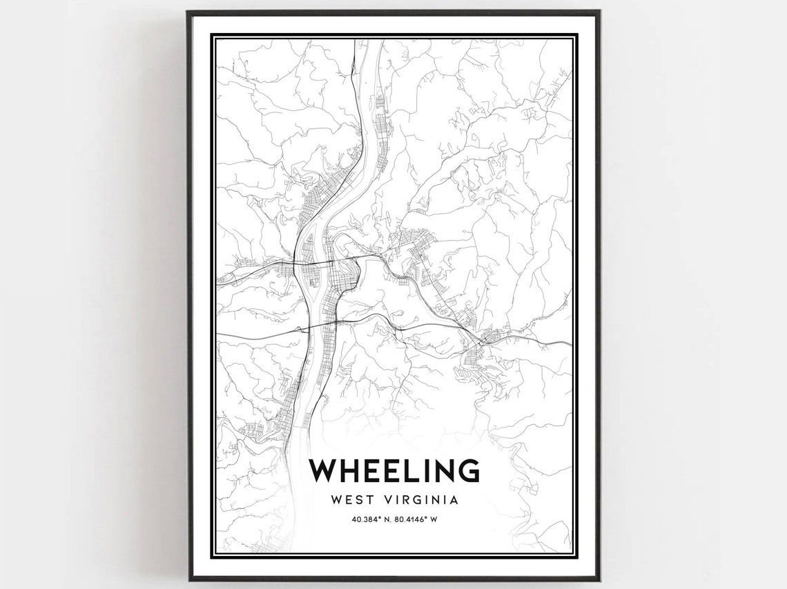 Wheeling West Virginia City Street Map Minimalist Black White Poster