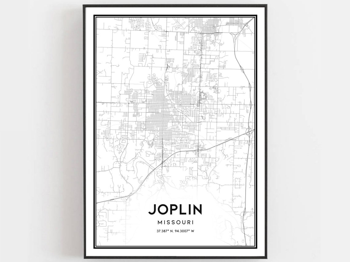 Joplin Missouri Minimalist Black White Street Map Art Poster