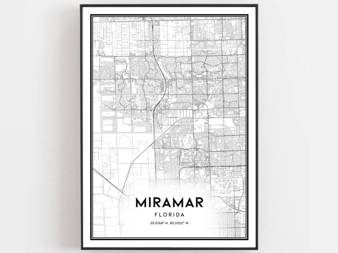 Miramar Map Poster, Florida Street Decor