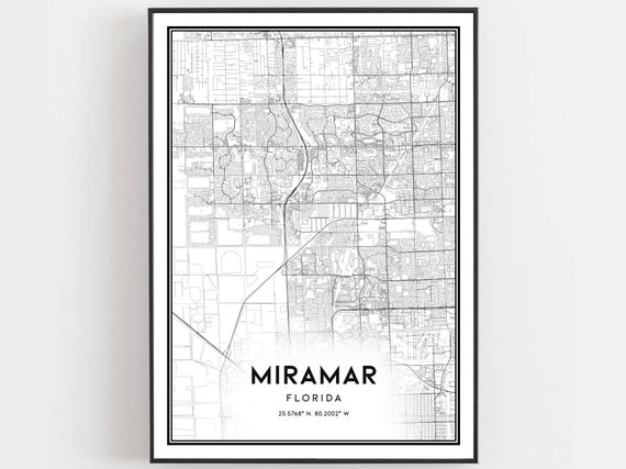 Miramar Map Poster, Florida Street Decor