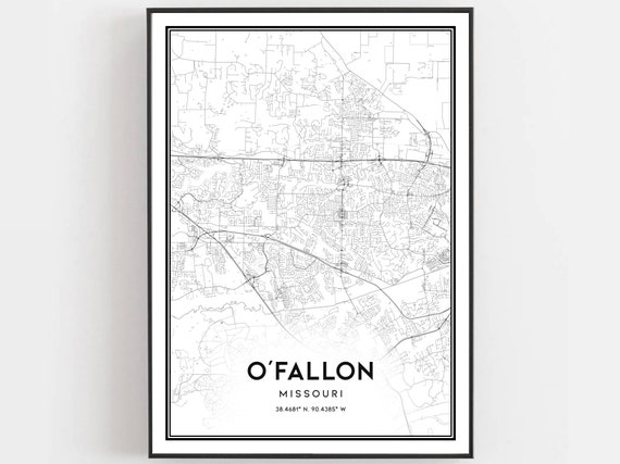 Ofallon Map Print Poster Wall Art Mo City Missouri Street Decor Road Gift B962