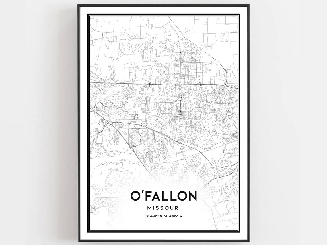 O'Fallon Missouri City Street Map Minimalist Black White Poster