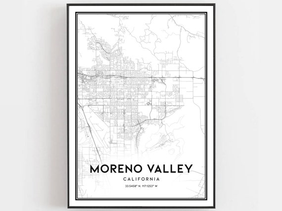 Moreno Valley Map Poster, City Street Decor