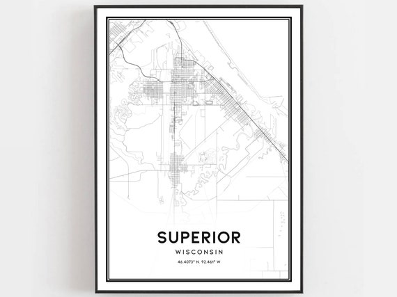 Superior Map Print, Wisconsin Street Decor