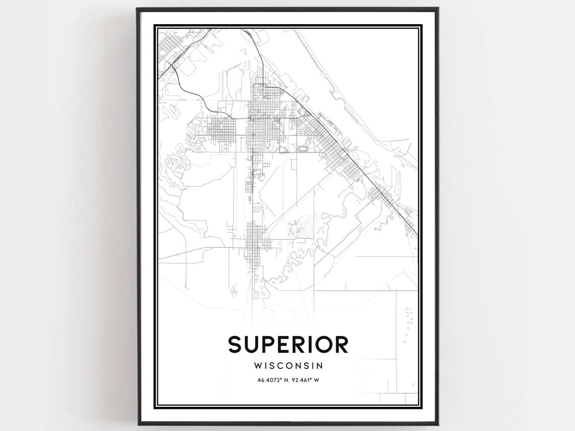 Superior Map Print, Wisconsin Street Decor