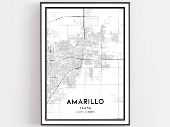 Amarillo Map Print Poster Wall Art Tx City Texas Street Decor Road Gift B604