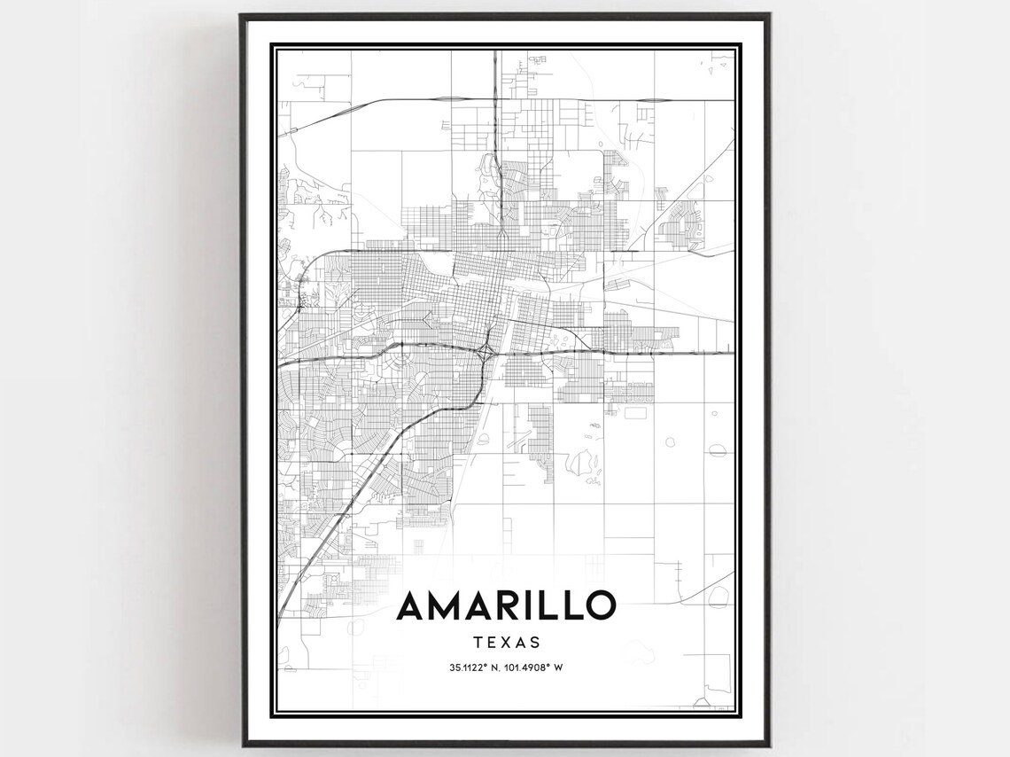 Amarillo Texas Street Map Minimalist Black and White City Poster