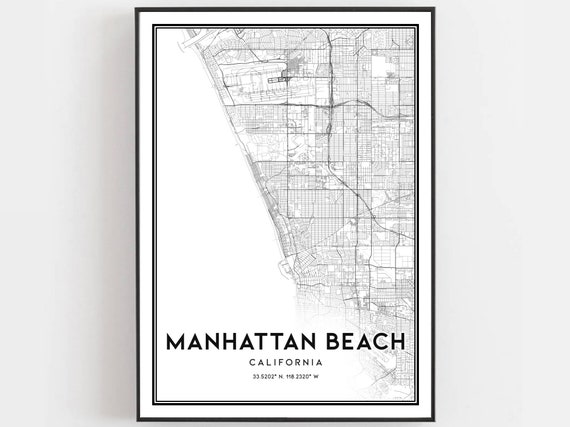 Manhattan Beach Map Poster, City Street Decor